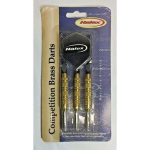 3 Halex Competition Black Brass Steel Tip Darts Set With Metronic Flights